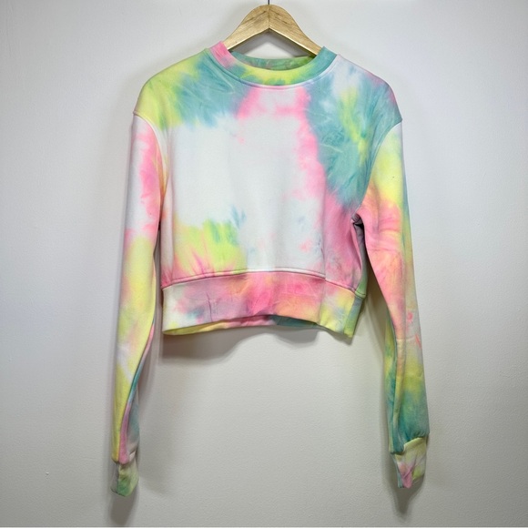 Yellow and Pink Boxy Crop Hoodie - Picture 1 of 3